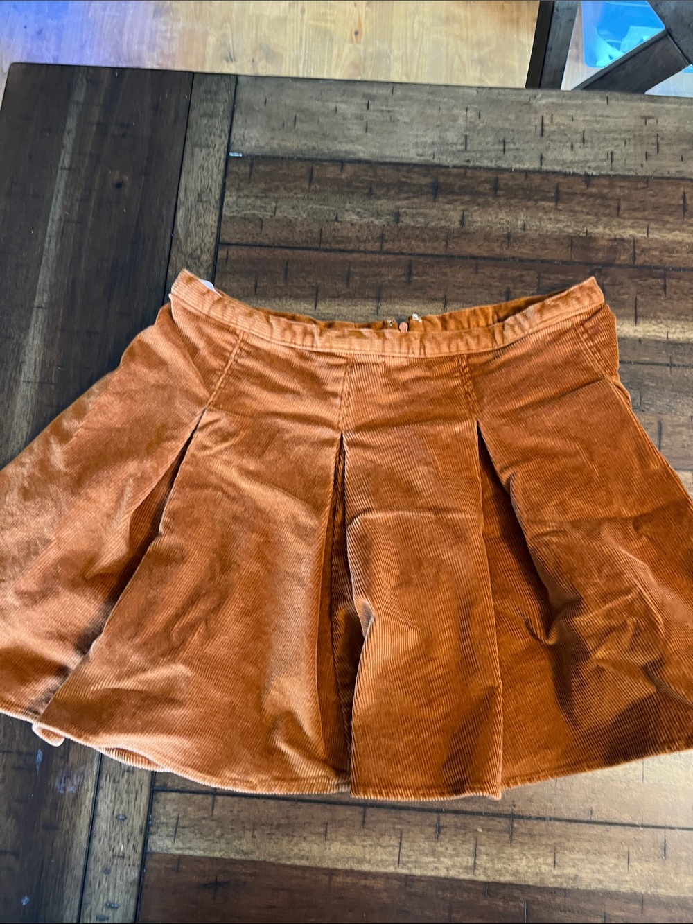 SO Burnt Orange Corduroy Pleated Skater Skirt